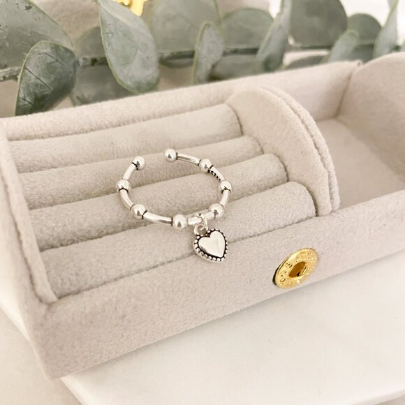 925 Sterling Silver Minimalist Ring Dainty Ring Dangle Heart Ring - Picture 8 of 8